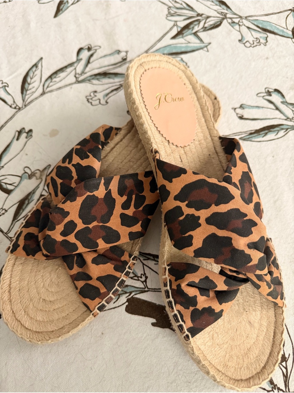 J. Crew Leopard Print Espadrille Slide Sandals in Brown Womens 8.5